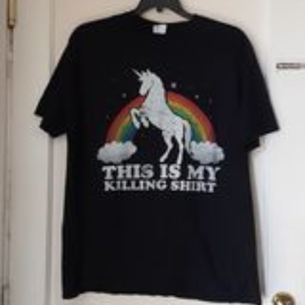 Novelty T-Shirt This is my Killing shirt. With unicorn. Black size 2XL